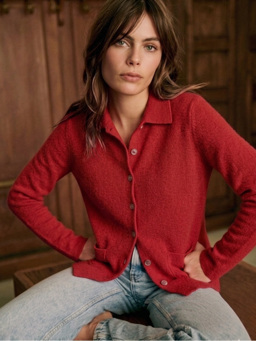 Charter Club Italian Extra Fine Merino Wool Cardigan Red Size Medium Luxury Fall
